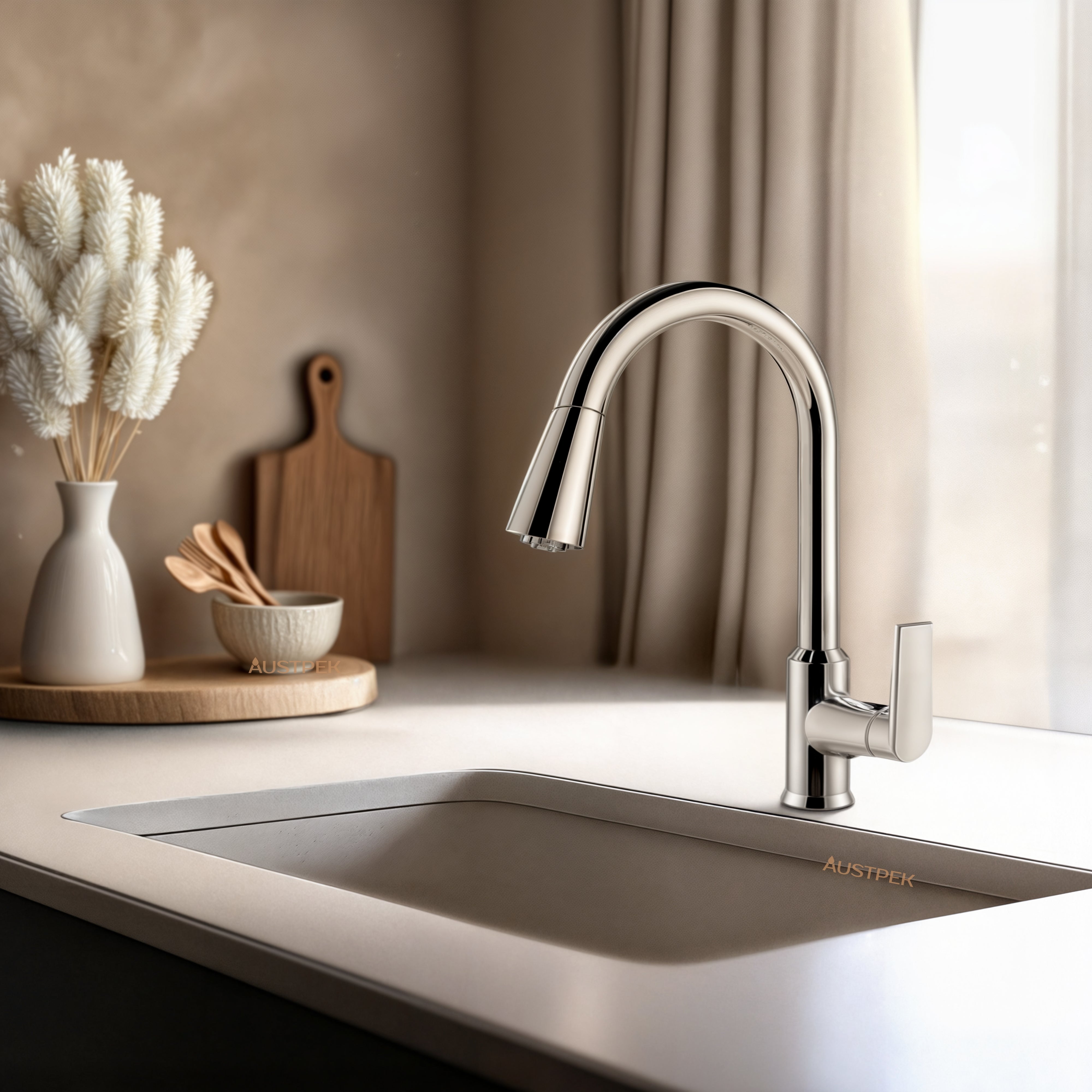 KOHLER TAUT PULL OUT SPRAY KITCHEN SINK MIXER 389MM POLISHED CHROME