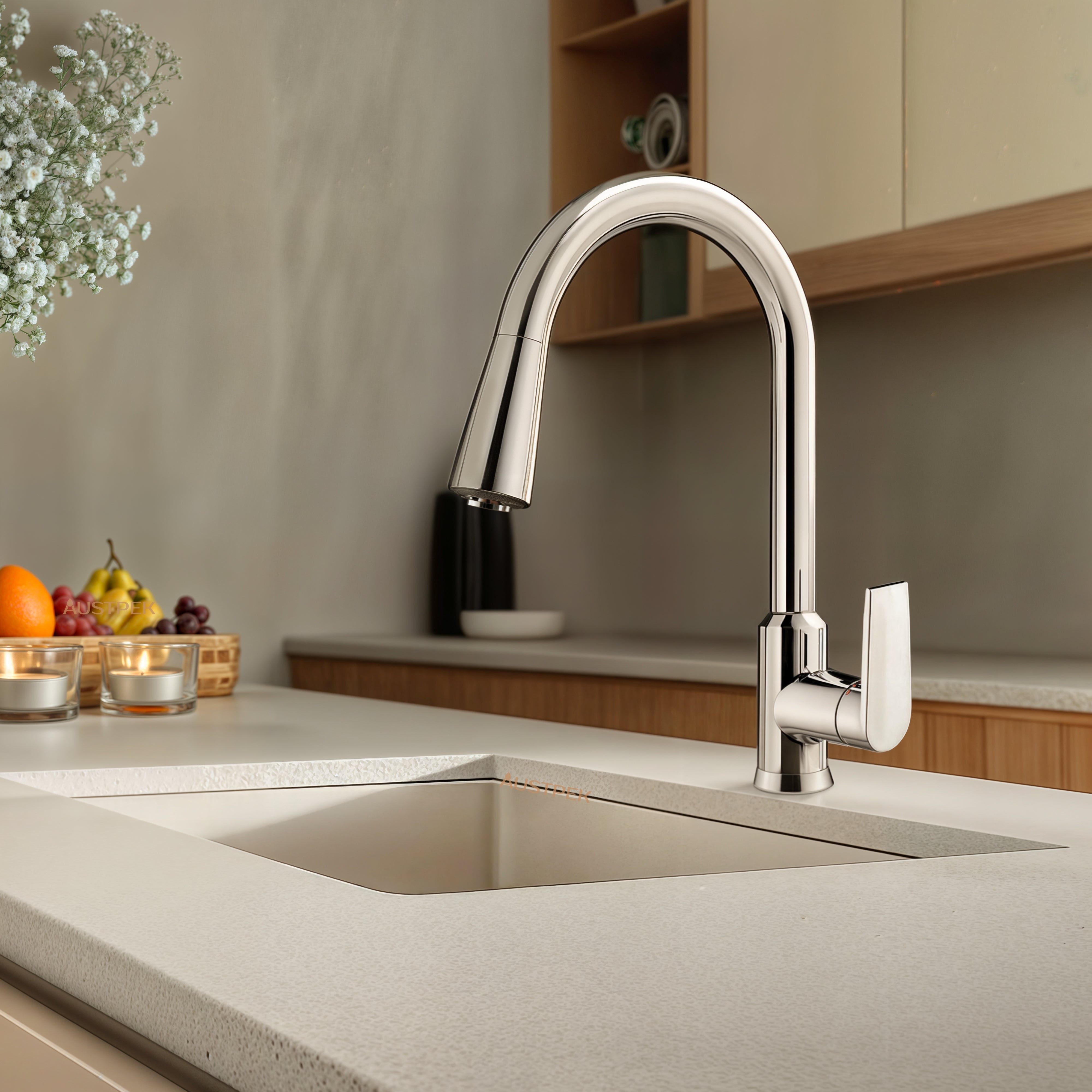 KOHLER TAUT PULL OUT SPRAY KITCHEN SINK MIXER 389MM POLISHED CHROME