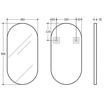 POSEIDON OLIVIA OVAL YELLOW GOLD FRAMED MIRROR 450X900MM