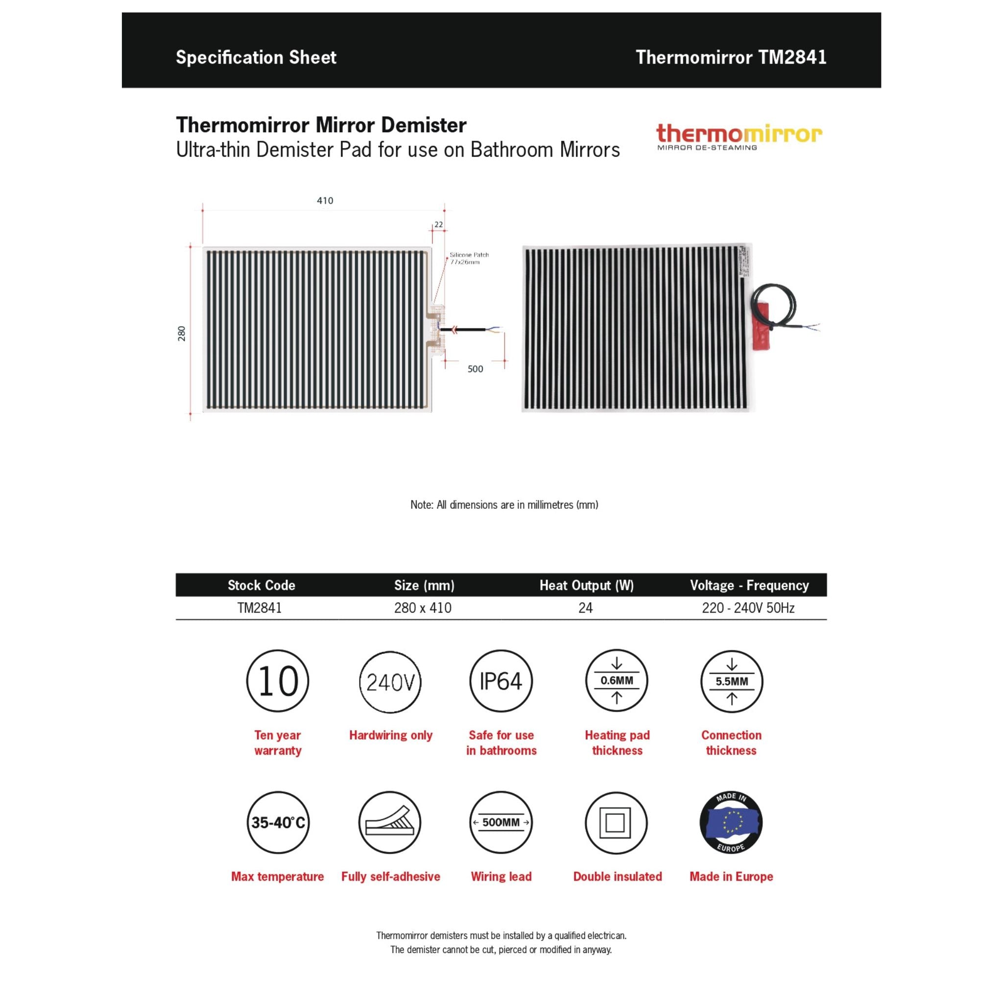 THERMOGROUP ABLAZE ROUND 18MM BEVEL EDGE MIRROR WITH DEMISTER 700MM