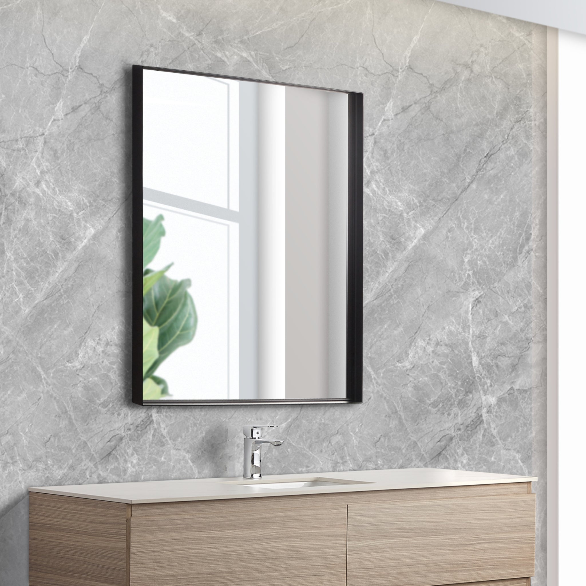 POSEIDON QUBIST RECTANGULAR MATTE BLACK FRAMED MIRROR 750X900MM