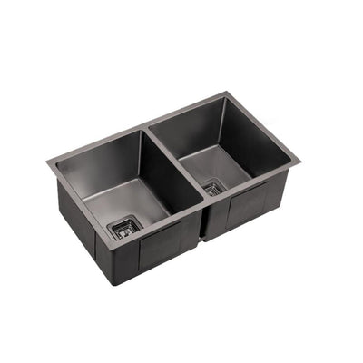 POSEIDON HANDMADE DOUBLE BOWL TOP / UNDERMOUNT KITCHEN SINK GUN METAL 775MM