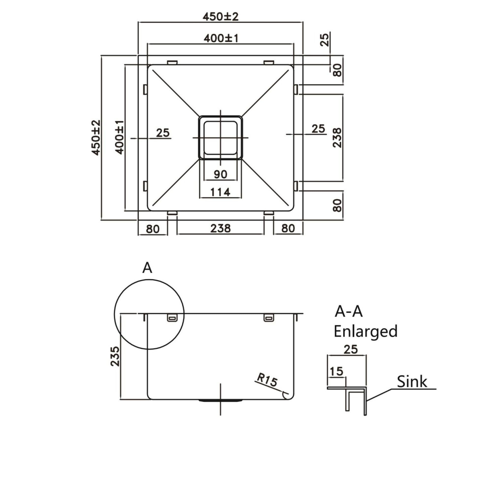 POSEIDON HANDMADE SINGLE BOWL UNDERMOUNT KITCHEN SINK GUN METAL 450MM