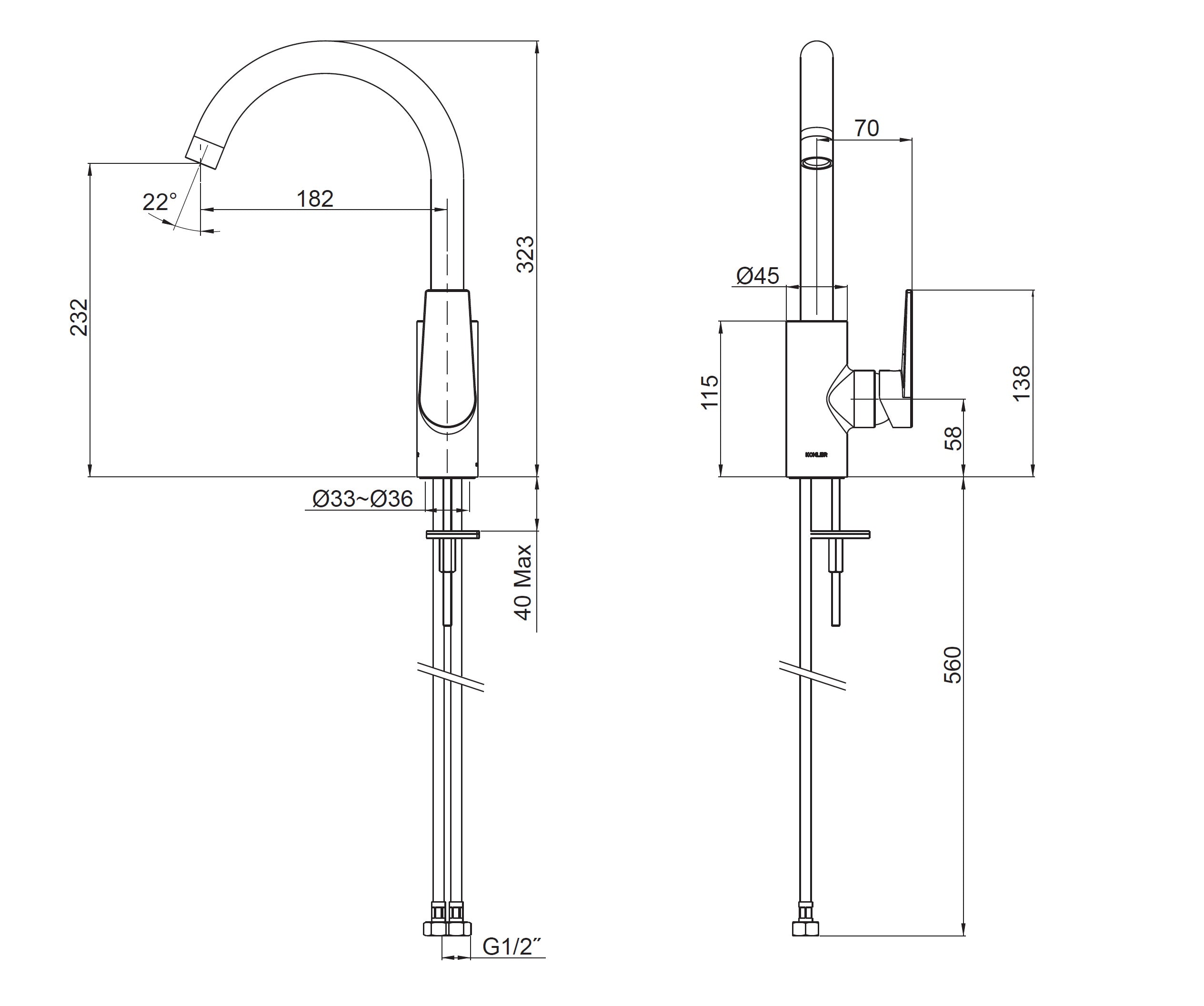 KOHLER TAUT KITCHEN MIXER 323MM POLISHED CHROME