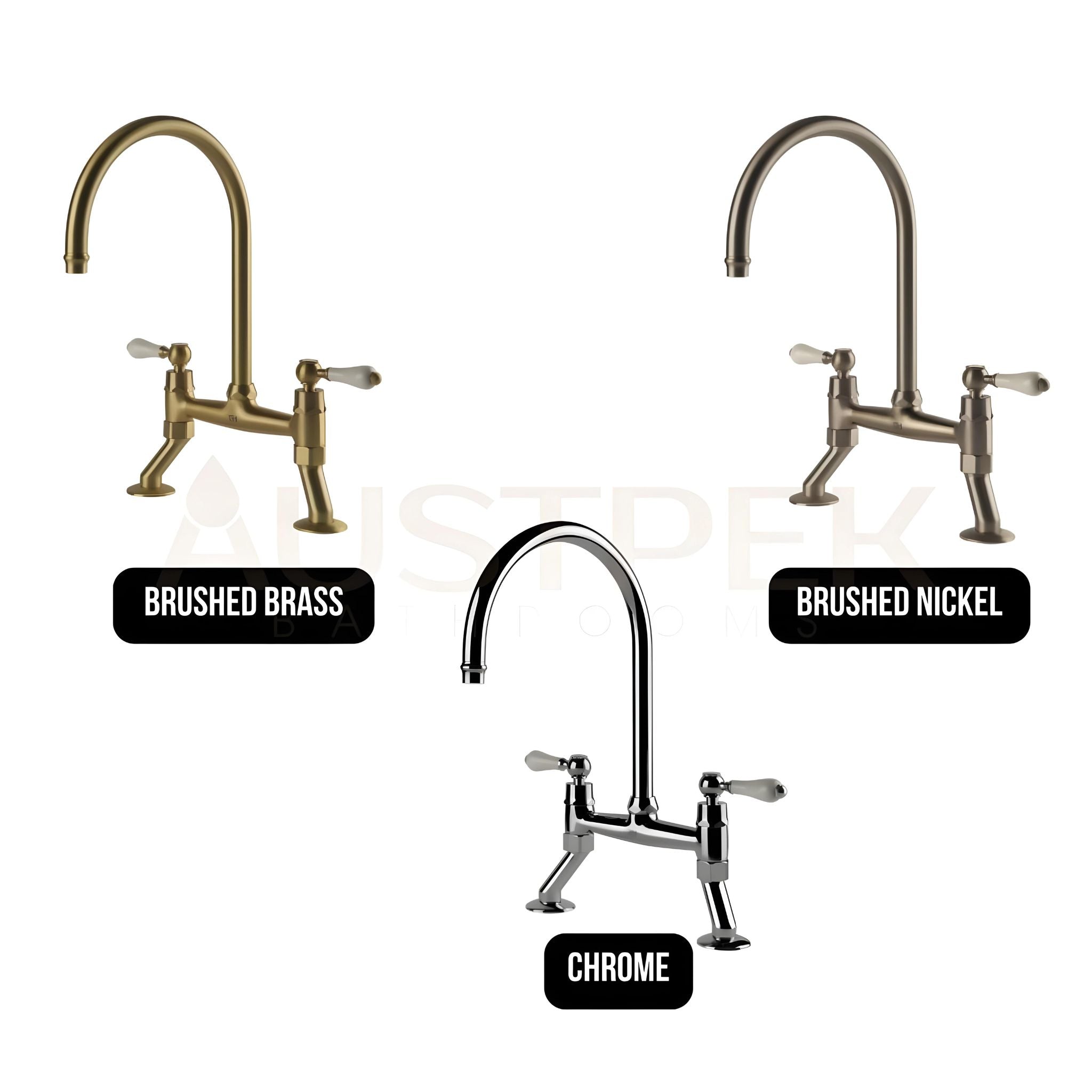 TURNER HASTINGS LUDLOW BRIDGE SINK MIXER TAP 400MM BRUSHED NICKEL (CERAMIC HANDLE)