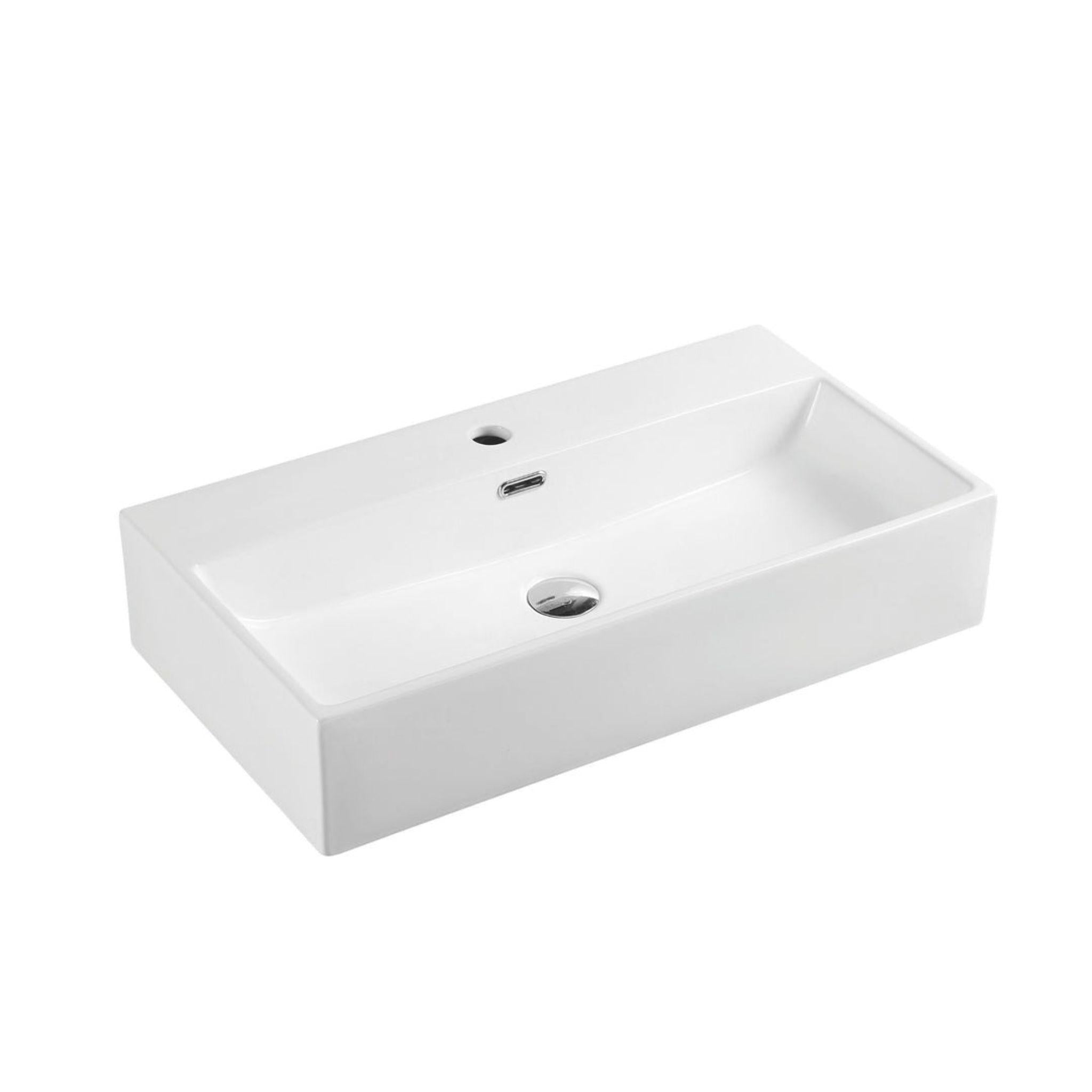 MERCIO KUBE RECTANGULAR WALL HUNG SLIM BASIN GLOSS WHITE 720MM