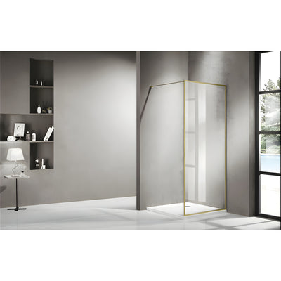 COVEY FRAMED WALK IN SINGLE PANEL WITH SUPPORT BAR SHOWER SCREEN LIGHT GOLD