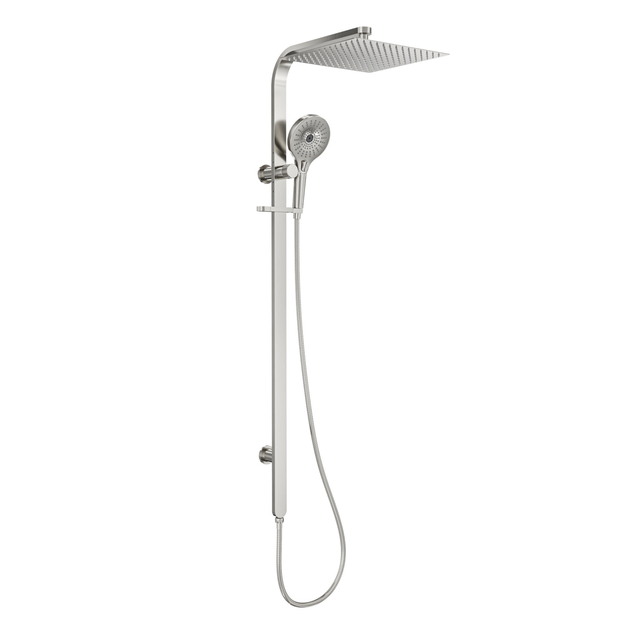 LINSOL OCEANJET SQUARE HEAD TWIN SHOWER 1271MM BRUSHED NICKEL