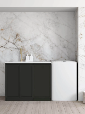 OTTI HAMPSHIRE MATTE BLACK 1060MM BASE LAUNDRY CABINET WITH STONE TOP & SINK