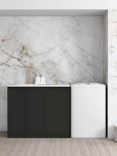 OTTI HAMPSHIRE MATTE BLACK 1060MM BASE LAUNDRY CABINET WITH STONE TOP & SINK