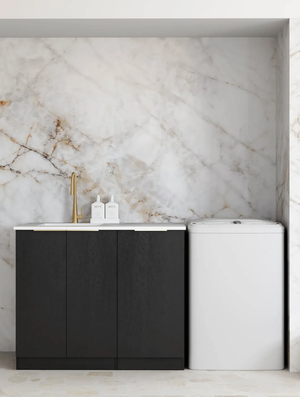 OTTI BYRON BLACK OAK 1060MM BASE LAUNDRY CABINET WITH STONE TOP & SINK