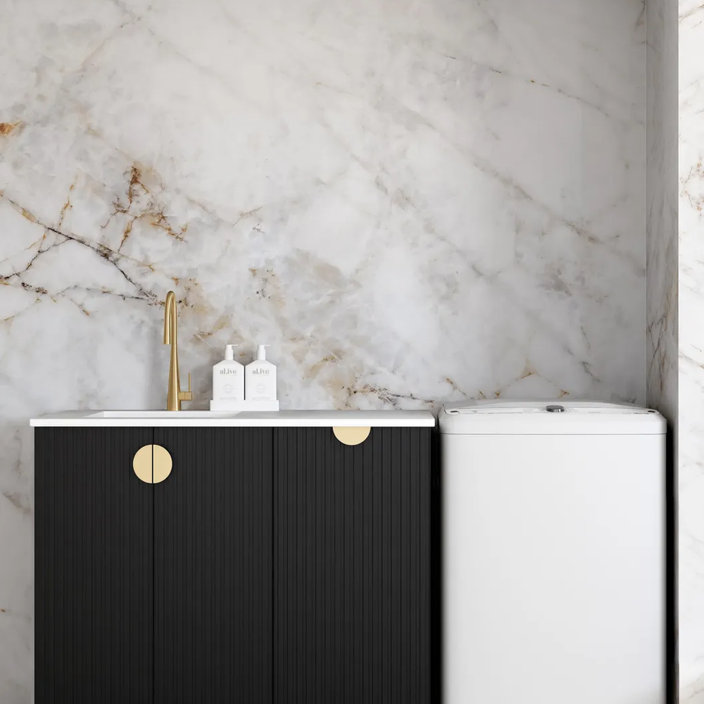 OTTI MARLO MATTE BLACK 1060MM BASE LAUNDRY CABINET WITH STONE TOP & SINK