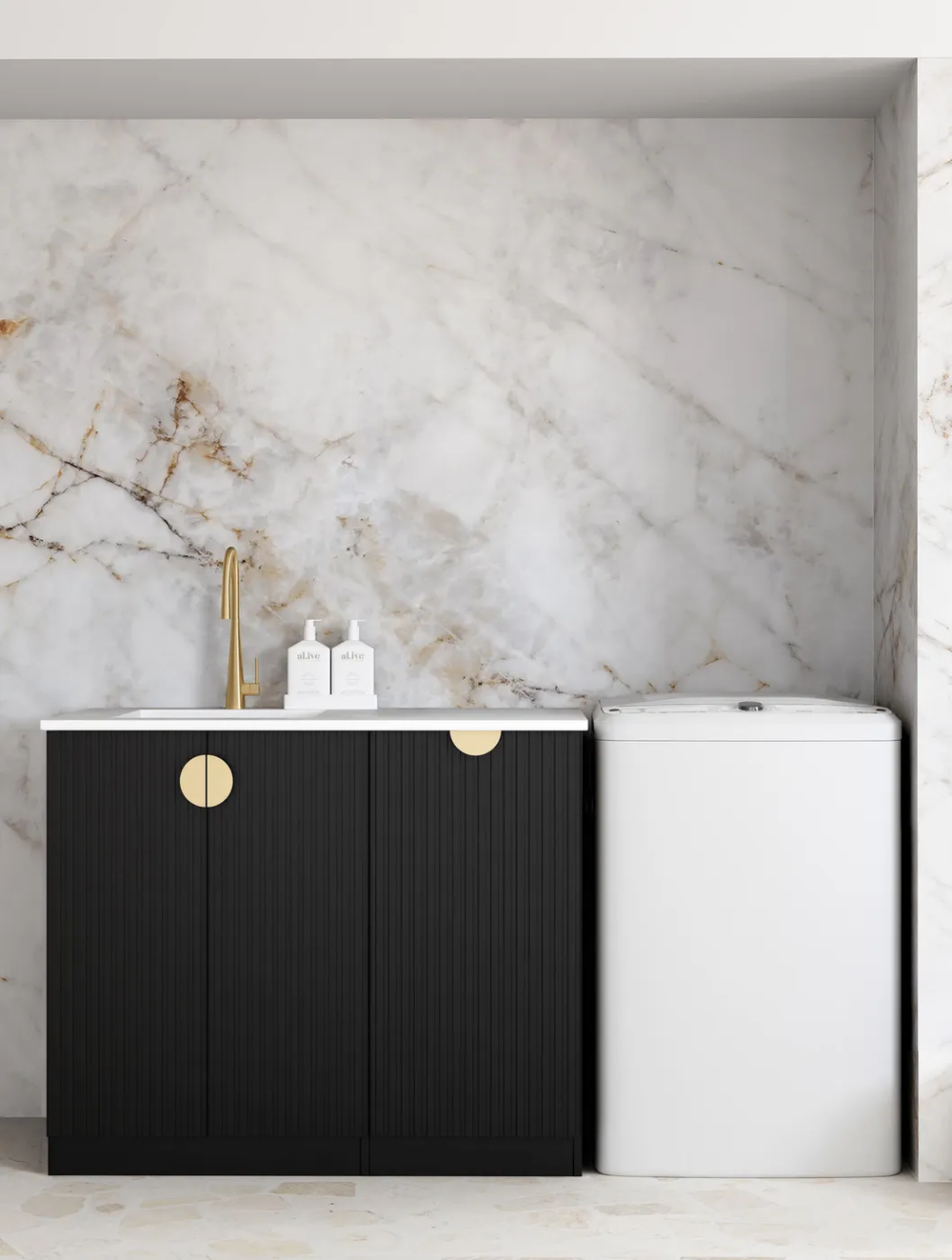 OTTI MARLO MATTE BLACK 1060MM BASE LAUNDRY CABINET WITH STONE TOP & SINK