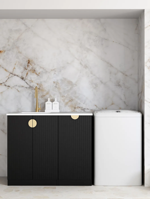 OTTI MARLO MATTE BLACK 1060MM BASE LAUNDRY CABINET WITH STONE TOP & SINK