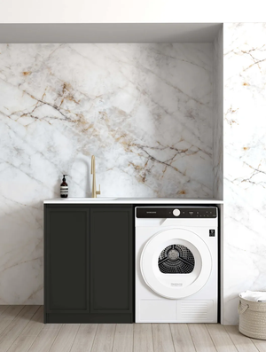 OTTI HAMPSHIRE MATTE BLACK 1300MM BASE LAUNDRY CABINET WITH STONE TOP & SINK
