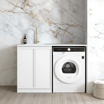 OTTI HAMPSHIRE MATTE WHITE 1300MM BASE LAUNDRY CABINET WITH STONE TOP & SINK