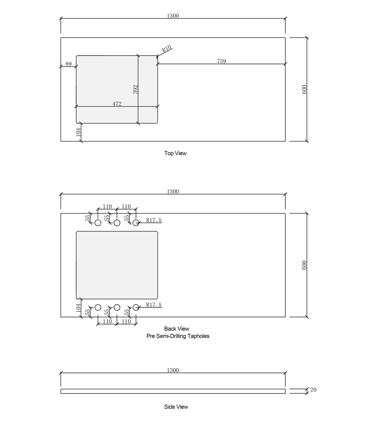 OTTI BONDI MATTE WHITE FLUTED 1300MM BASE LAUNDRY CABINET WITH STONE TOP & SINK