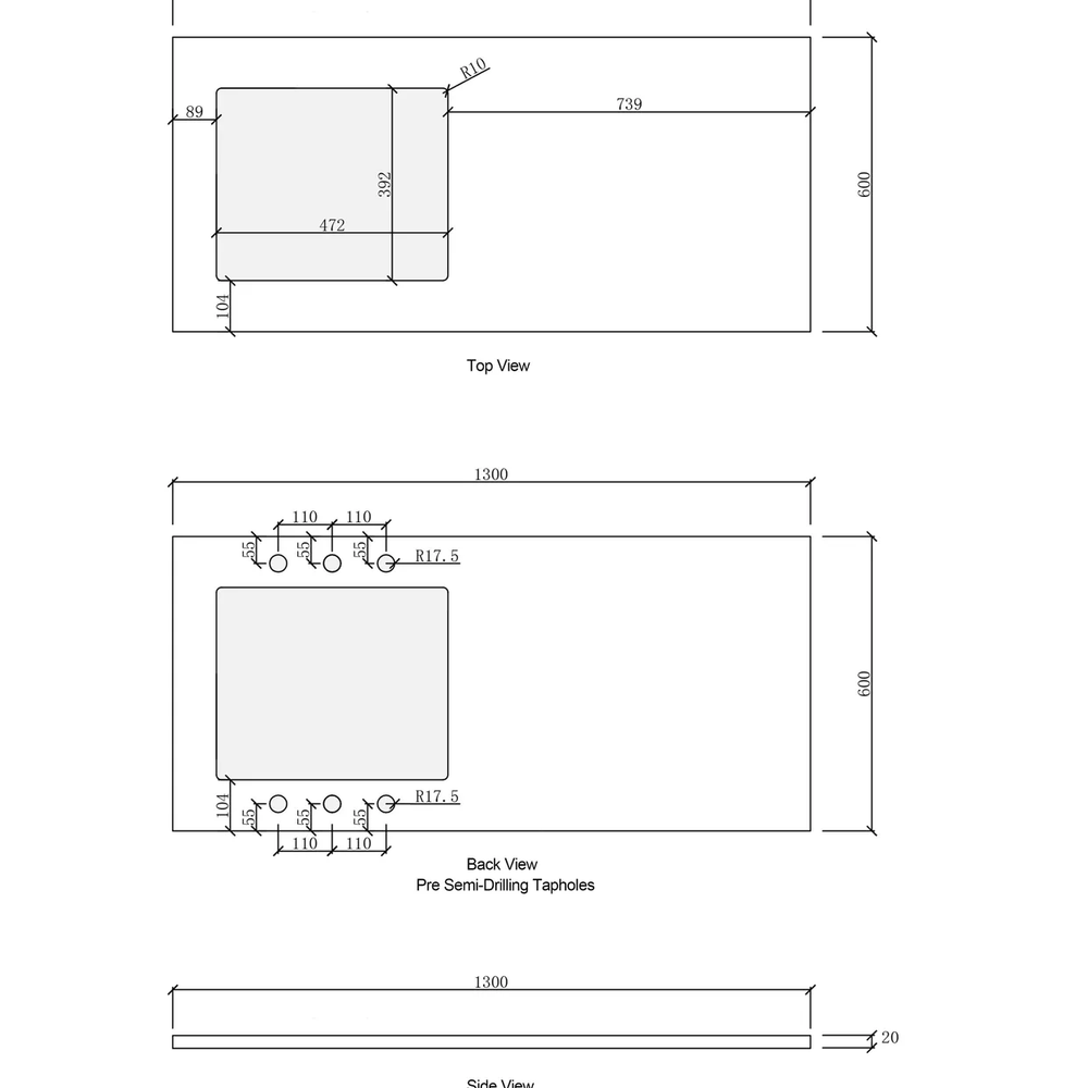 OTTI NOOSA MATTE WHITE 1300MM BASE LAUNDRY CABINET WITH STONE TOP & SINK
