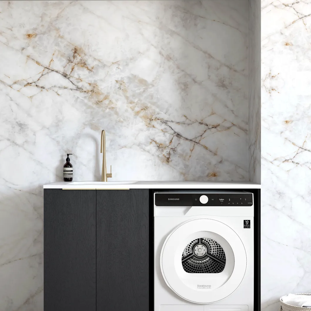 OTTI BYRON BLACK OAK 1300MM BASE LAUNDRY CABINET WITH STONE TOP & SINK