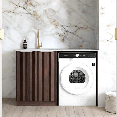 OTTI HAVANA SABLE WALNUT FLUTED 1300MM BASE LAUNDRY CABINET WITH STONE TOP & SINK