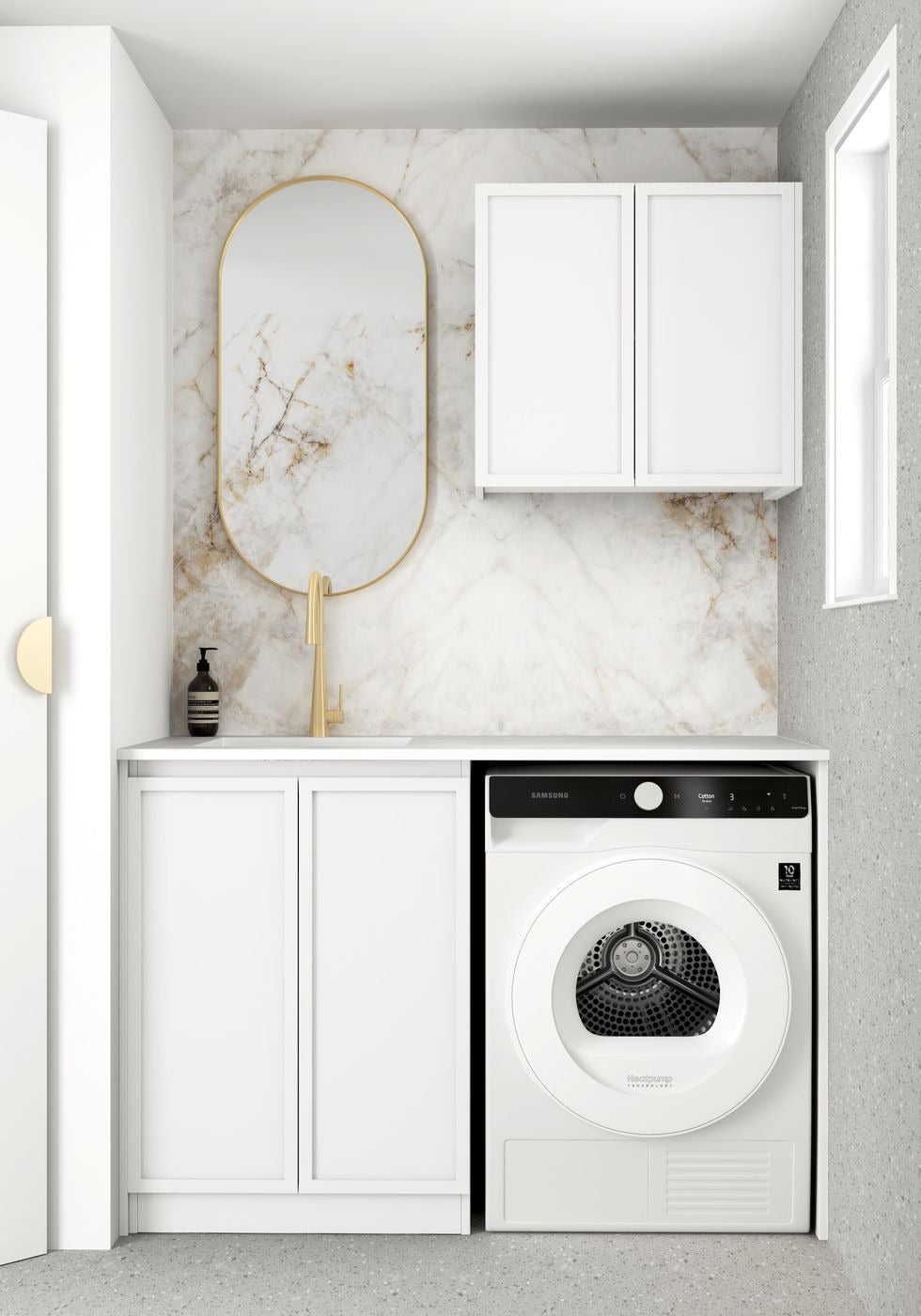 OTTI HAMPSHIRE MATTE WHITE 1300MM LAUNDRY AND WALL CABINET WITH STONE TOP & SINK (PACKAGE-A)