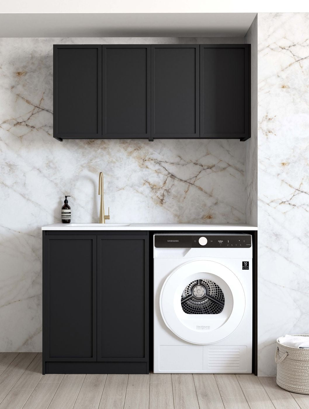 OTTI HAMPSHIRE MATTE BLACK 1300MM LAUNDRY AND WALL CABINET WITH STONE TOP & SINK (PACKAGE-B)