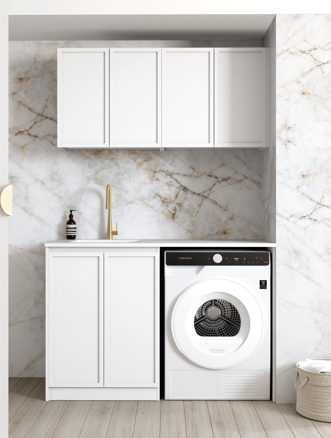 OTTI HAMPSHIRE MATTE WHITE 1300MM LAUNDRY AND WALL CABINET WITH STONE TOP & SINK (PACKAGE-B)
