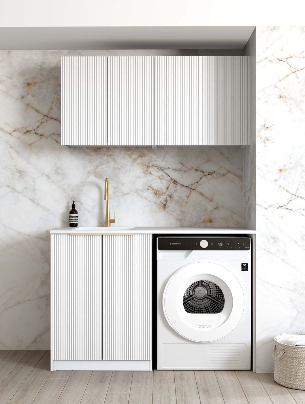 OTTI BONDI MATTE WHITE 1300MM LAUNDRY AND WALL CABINET WITH STONE TOP & SINK (PACKAGE-B)