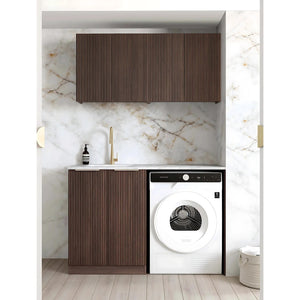 OTTI HAVANA SABLE WALNUT FLUTED 1305MM LAUNDRY AND WALL CABINET WITH STONE TOP & SINK (PACKAGE-B)