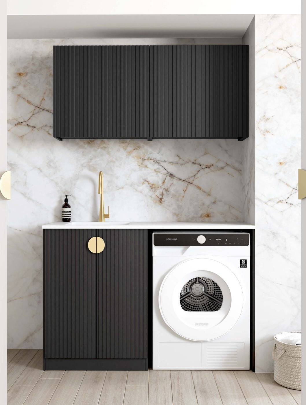 OTTI MARLO MATTE BLACK 1300MM LAUNDRY AND WALL CABINET WITH STONE TOP & SINK (PACKAGE-B)