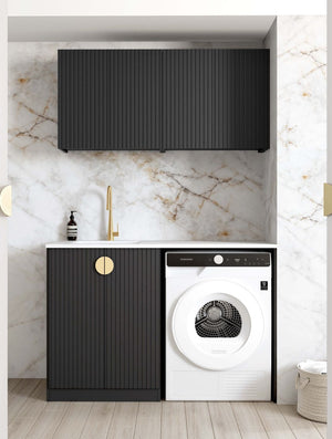 OTTI MARLO MATTE BLACK 1300MM LAUNDRY AND WALL CABINET WITH STONE TOP & SINK (PACKAGE-B)