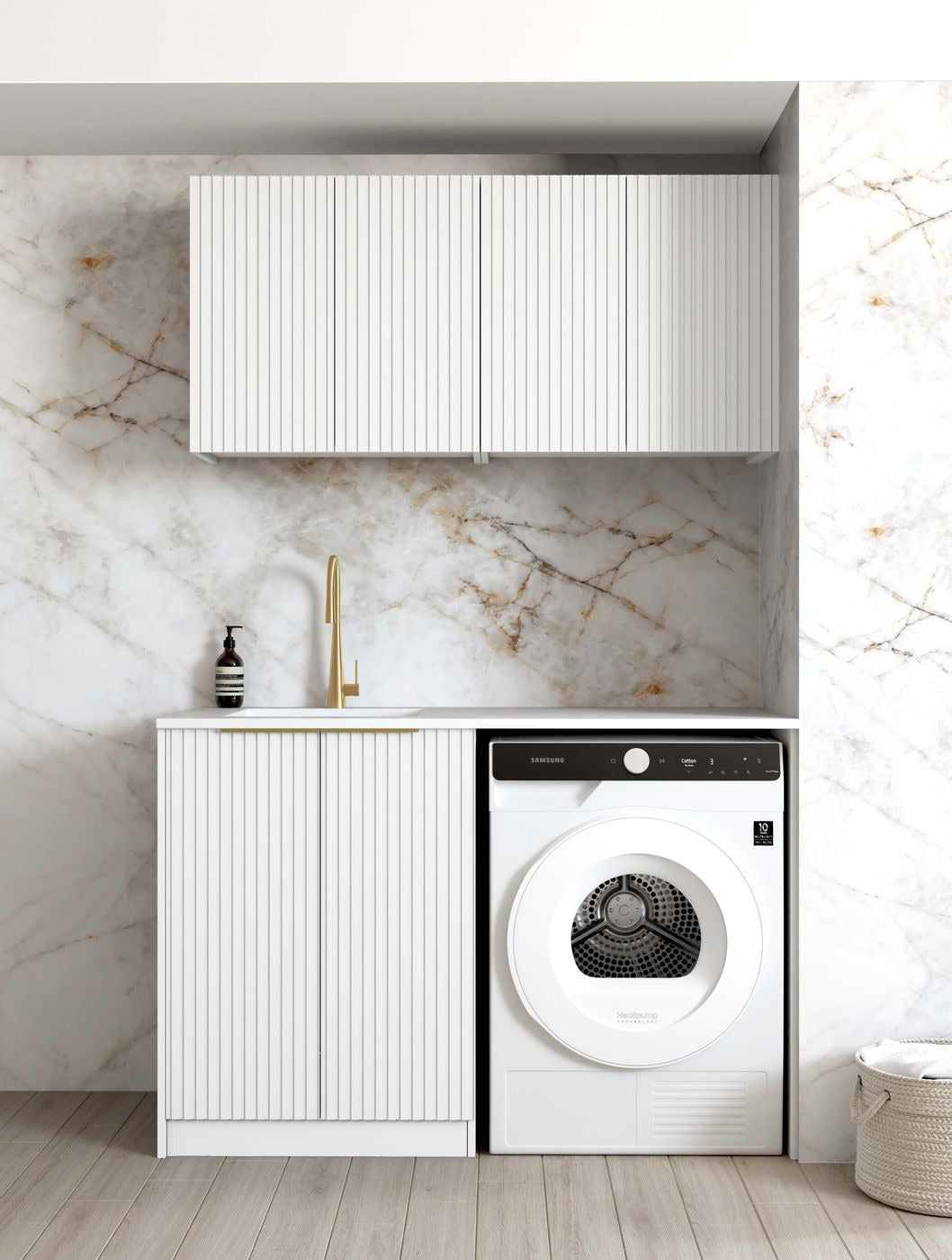 OTTI NOOSA MATTE WHITE 1300MM LAUNDRY AND WALL CABINET WITH STONE TOP & SINK (PACKAGE-B)