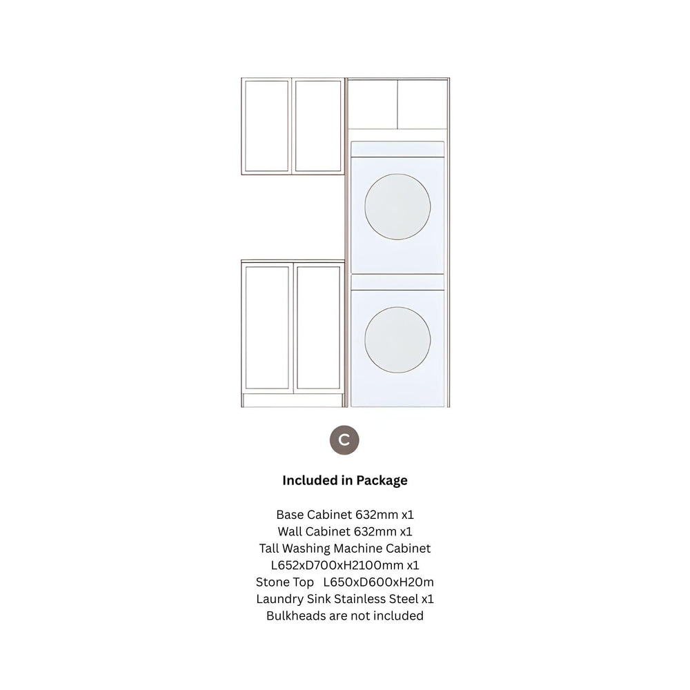 OTTI HAMPSHIRE MATTE WHITE 1300MM LAUNDRY AND WALL CABINET WITH STONE TOP & SINK (PACKAGE-C)