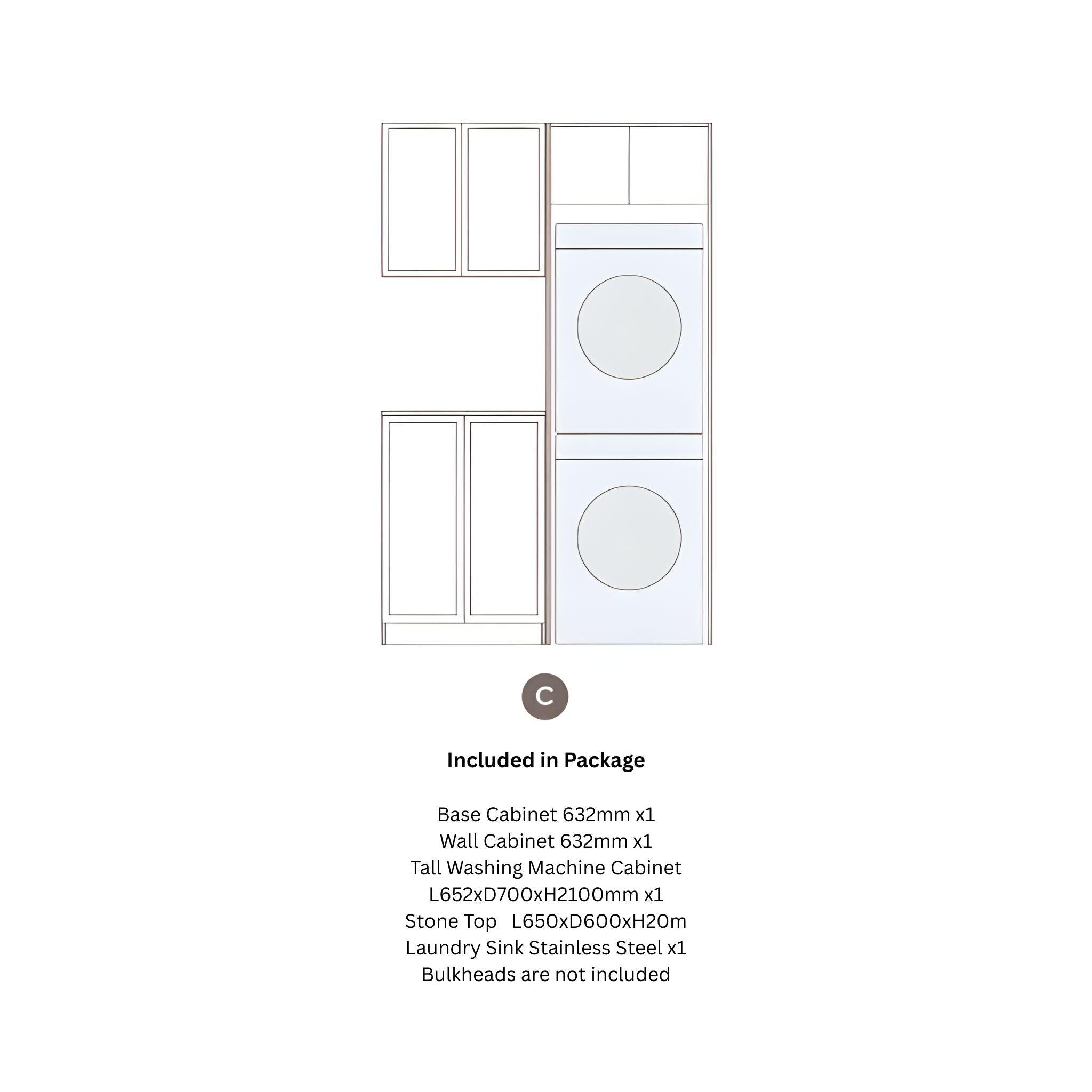 OTTI HAMPSHIRE MATTE WHITE 1300MM LAUNDRY AND WALL CABINET WITH STONE TOP & SINK (PACKAGE-C)