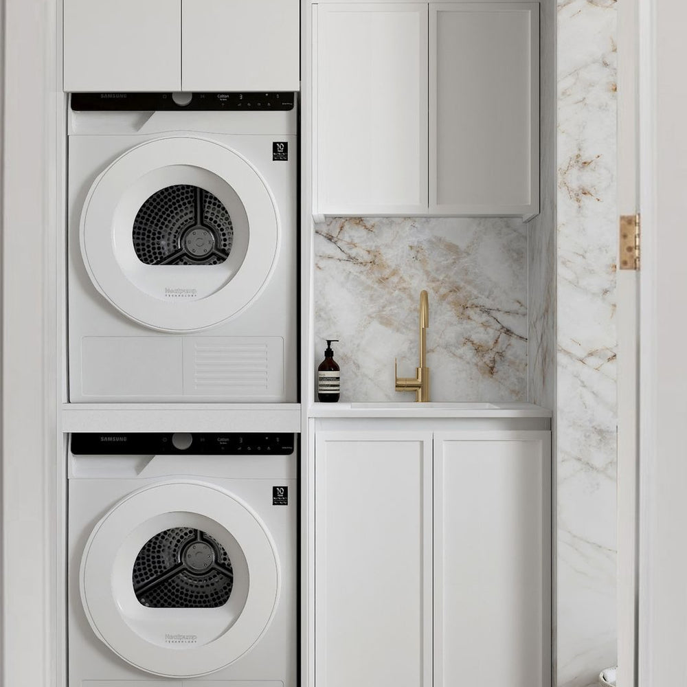 OTTI HAMPSHIRE MATTE WHITE 1300MM LAUNDRY AND WALL CABINET WITH STONE TOP & SINK (PACKAGE-C)