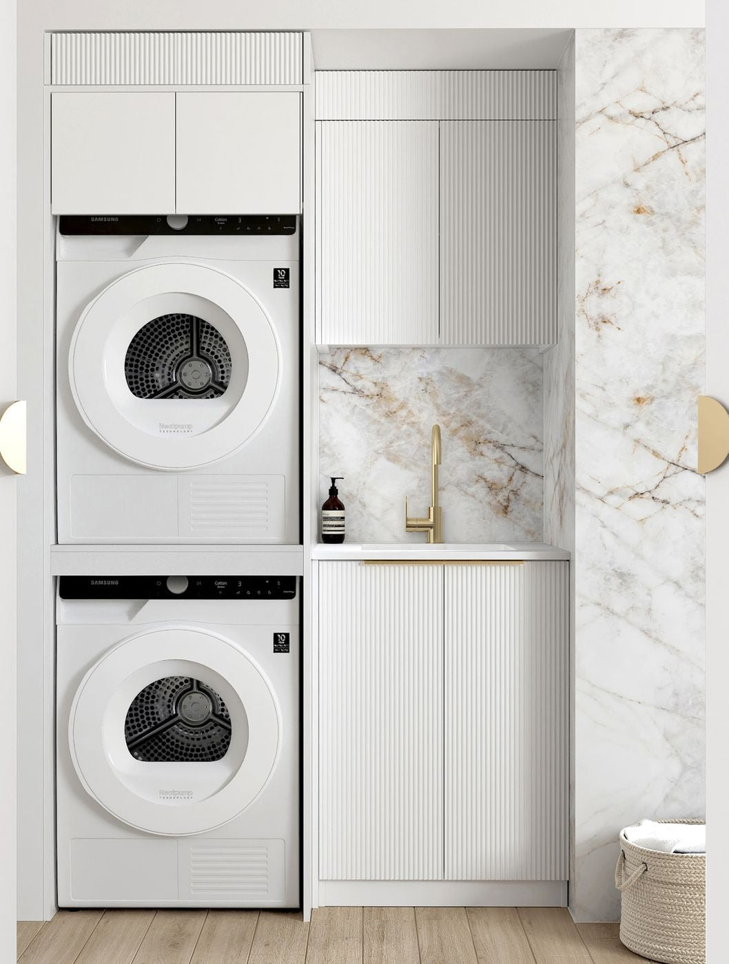 OTTI BONDI MATTE WHITE 1300MM LAUNDRY AND WALL CABINET WITH STONE TOP & SINK (PACKAGE-C)