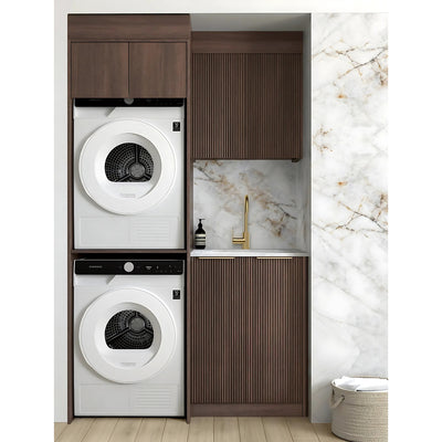 OTTI HAVANA SABLE WALNUT FLUTED 1305MM LAUNDRY AND WALL CABINET WITH STONE TOP & SINK (PACKAGE-C)