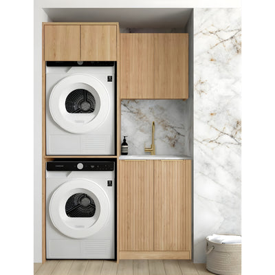 OTTI HAVANA WOODLAND OAK FLUTED 1305MM LAUNDRY AND WALL CABINET WITH STONE TOP & SINK (PACKAGE-C)