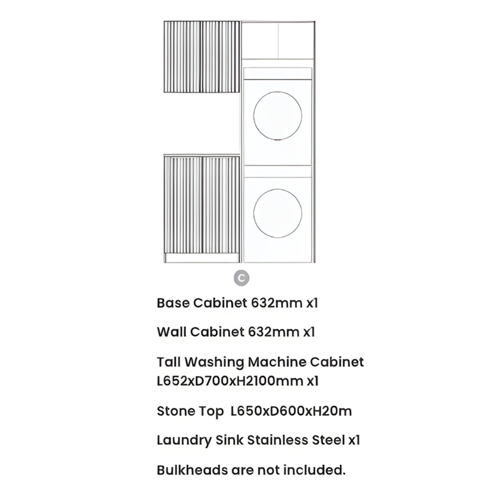 OTTI HAVANA WOODLAND OAK FLUTED 1305MM LAUNDRY AND WALL CABINET WITH STONE TOP & SINK (PACKAGE-C)