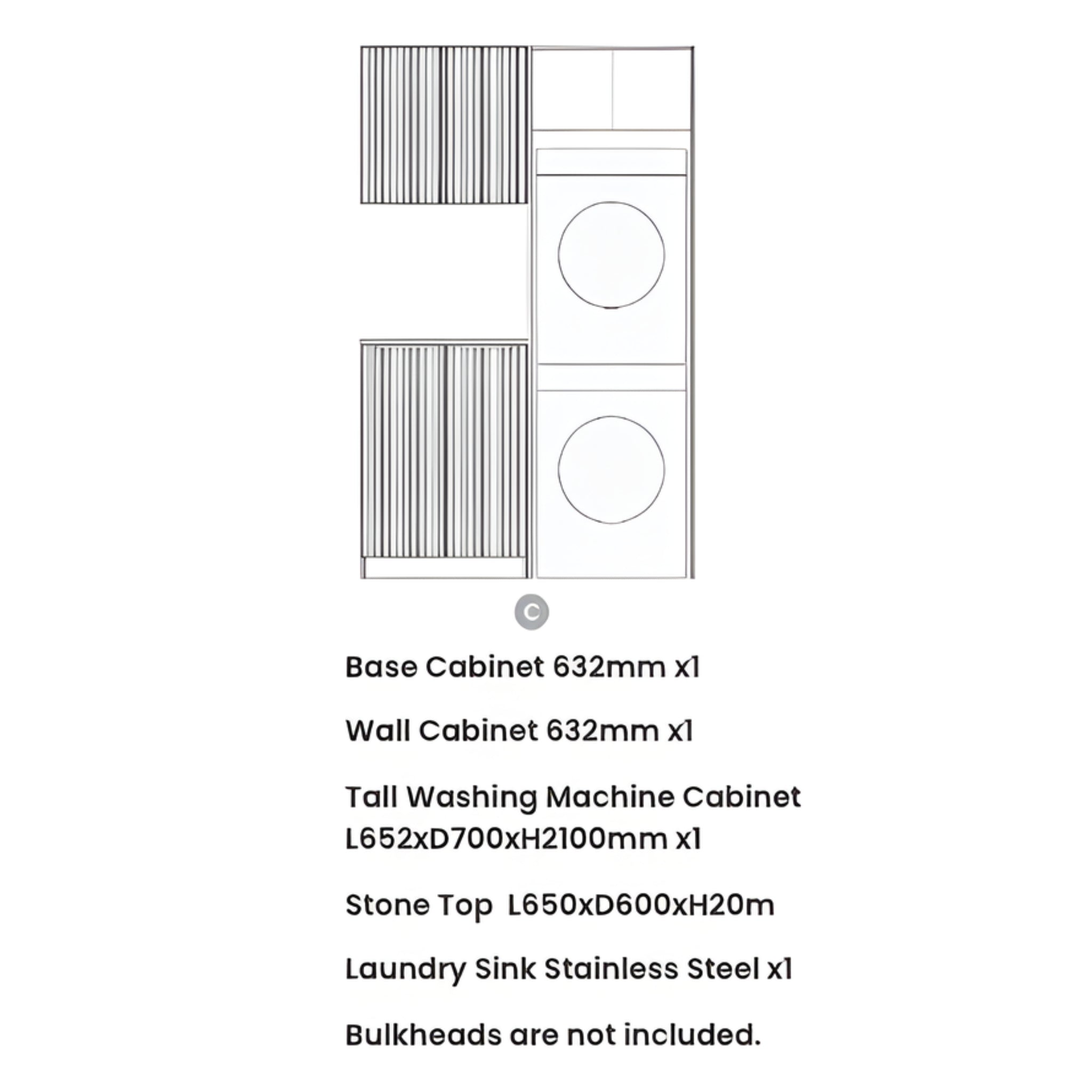 OTTI HAVANA WOODLAND OAK FLUTED 1305MM LAUNDRY AND WALL CABINET WITH STONE TOP & SINK (PACKAGE-C)