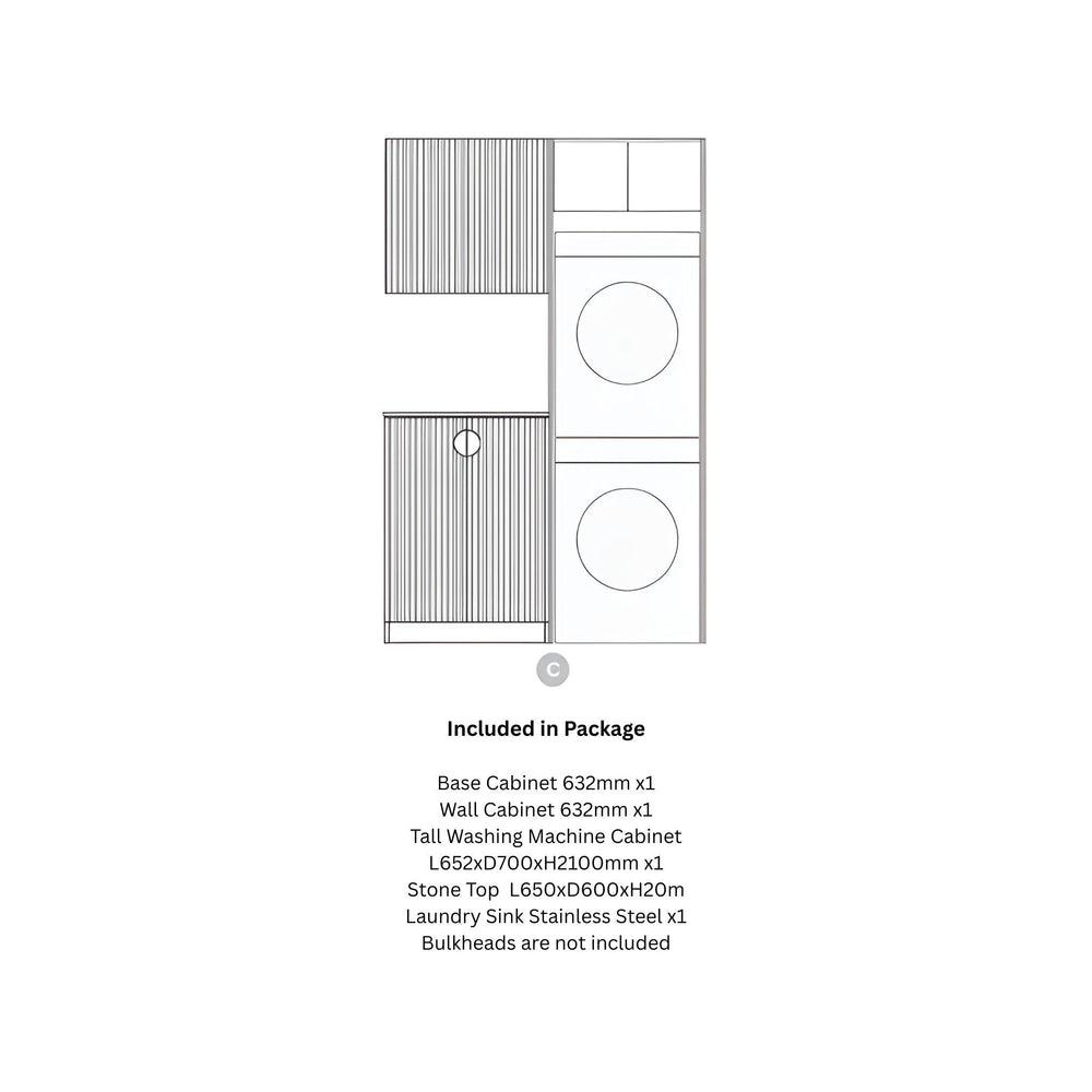 OTTI MARLO MATTE BLACK 1300MM LAUNDRY AND WALL CABINET WITH STONE TOP & SINK (PACKAGE-C)