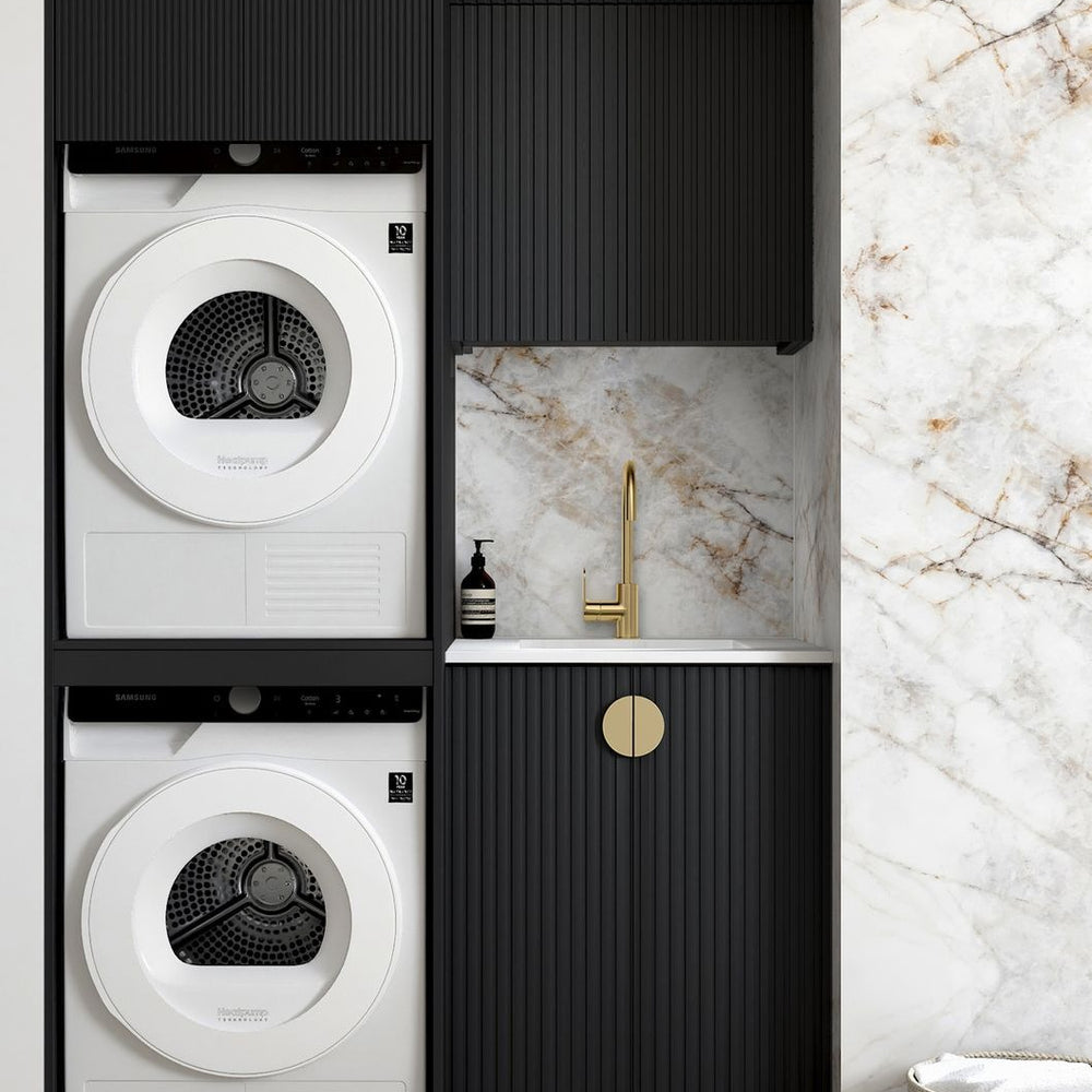 OTTI MARLO MATTE BLACK 1300MM LAUNDRY AND WALL CABINET WITH STONE TOP & SINK (PACKAGE-C)