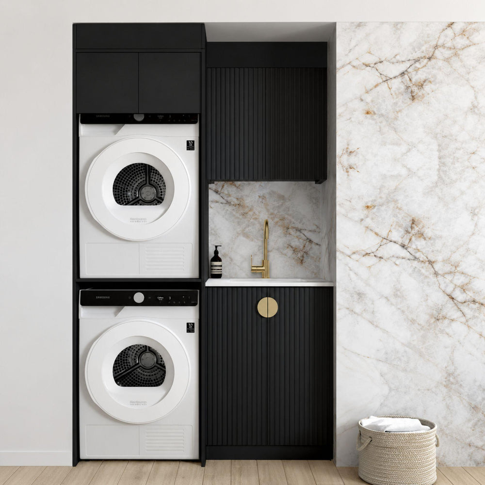 OTTI MARLO MATTE BLACK 1300MM LAUNDRY AND WALL CABINET WITH STONE TOP & SINK (PACKAGE-C)