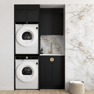 OTTI MARLO MATTE BLACK 1300MM LAUNDRY AND WALL CABINET WITH STONE TOP & SINK (PACKAGE-C)