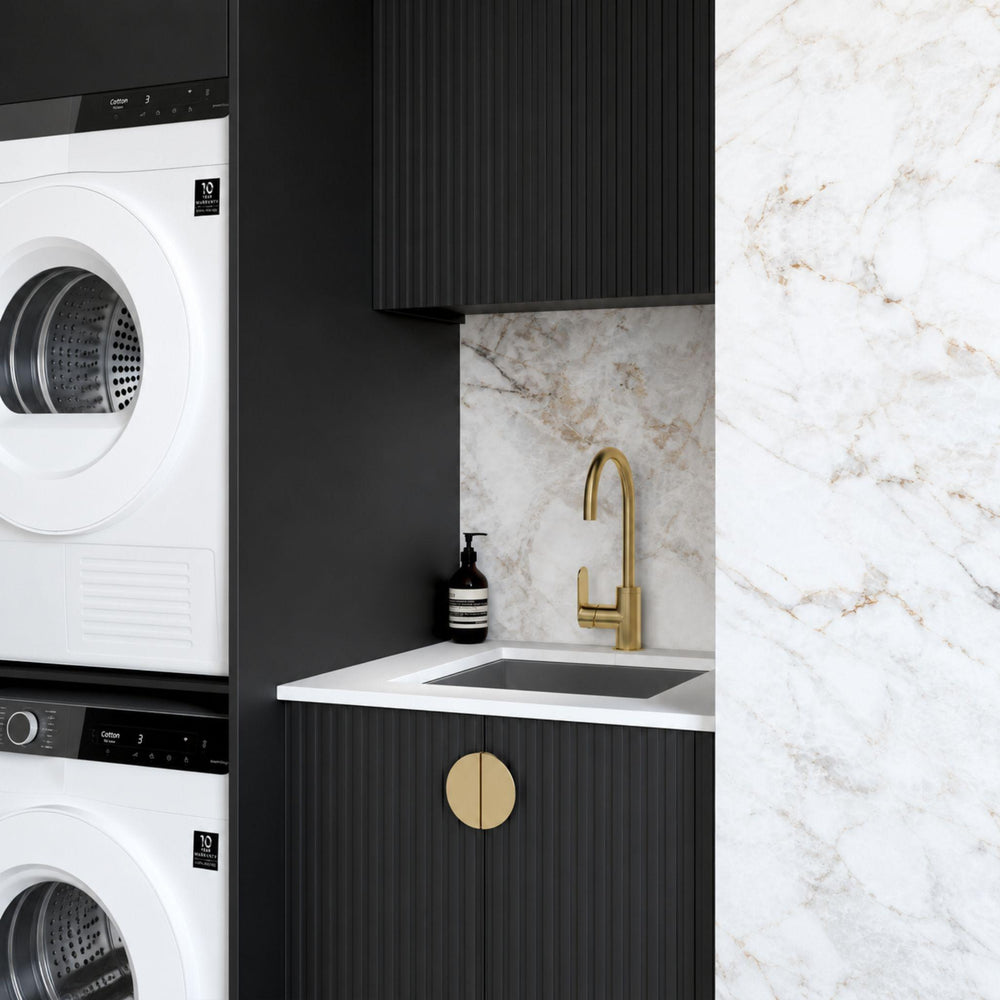 OTTI MARLO MATTE BLACK 1300MM LAUNDRY AND WALL CABINET WITH STONE TOP & SINK (PACKAGE-C)