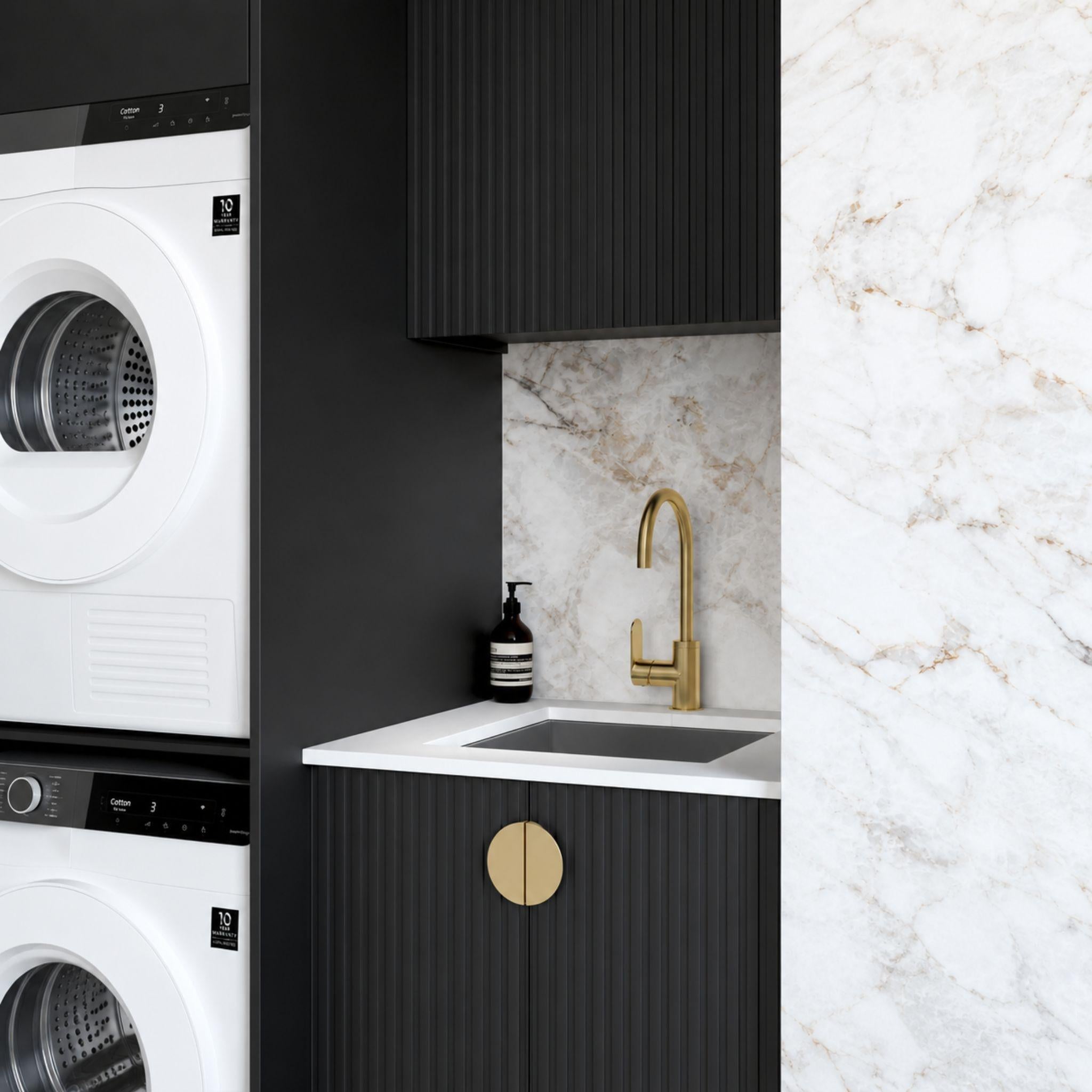 OTTI MARLO MATTE BLACK 1300MM LAUNDRY AND WALL CABINET WITH STONE TOP & SINK (PACKAGE-C)
