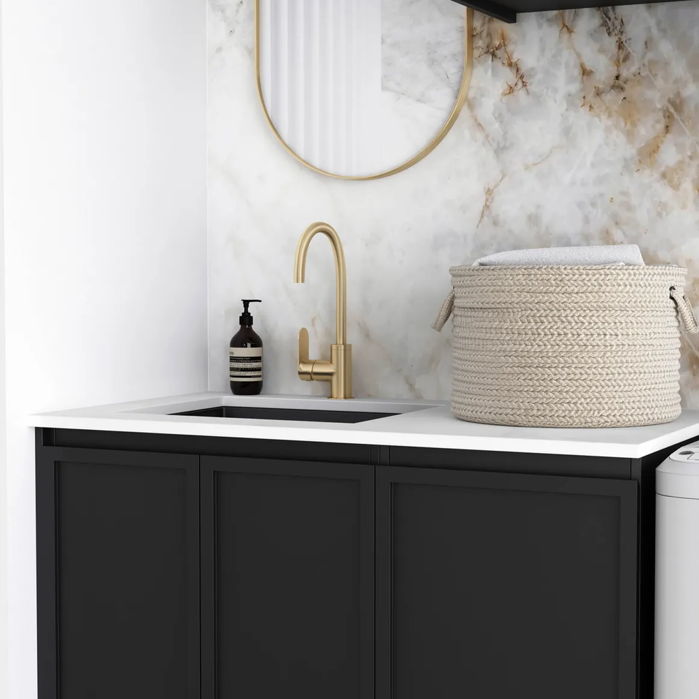 OTTI HAMPSHIRE MATTE BLACK 1715MM LAUNDRY AND WALL CABINET WITH STONE TOP & SINK (PACKAGE-A)
