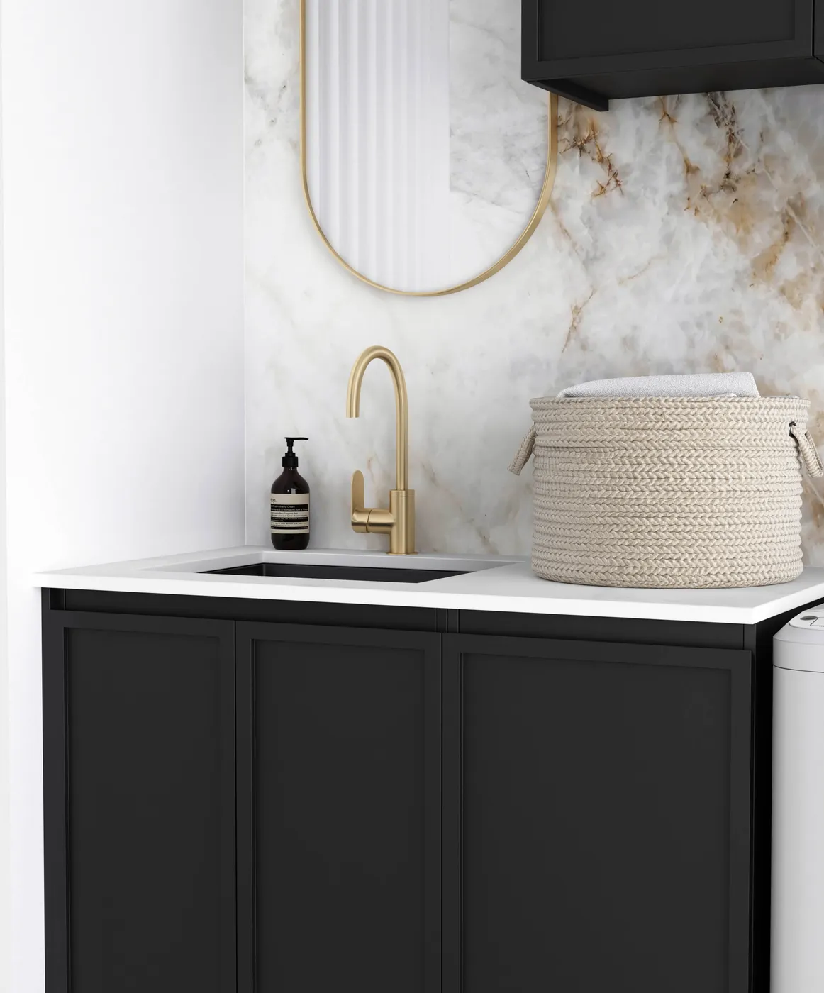 OTTI HAMPSHIRE MATTE BLACK 1715MM LAUNDRY AND WALL CABINET WITH STONE TOP & SINK (PACKAGE-A)