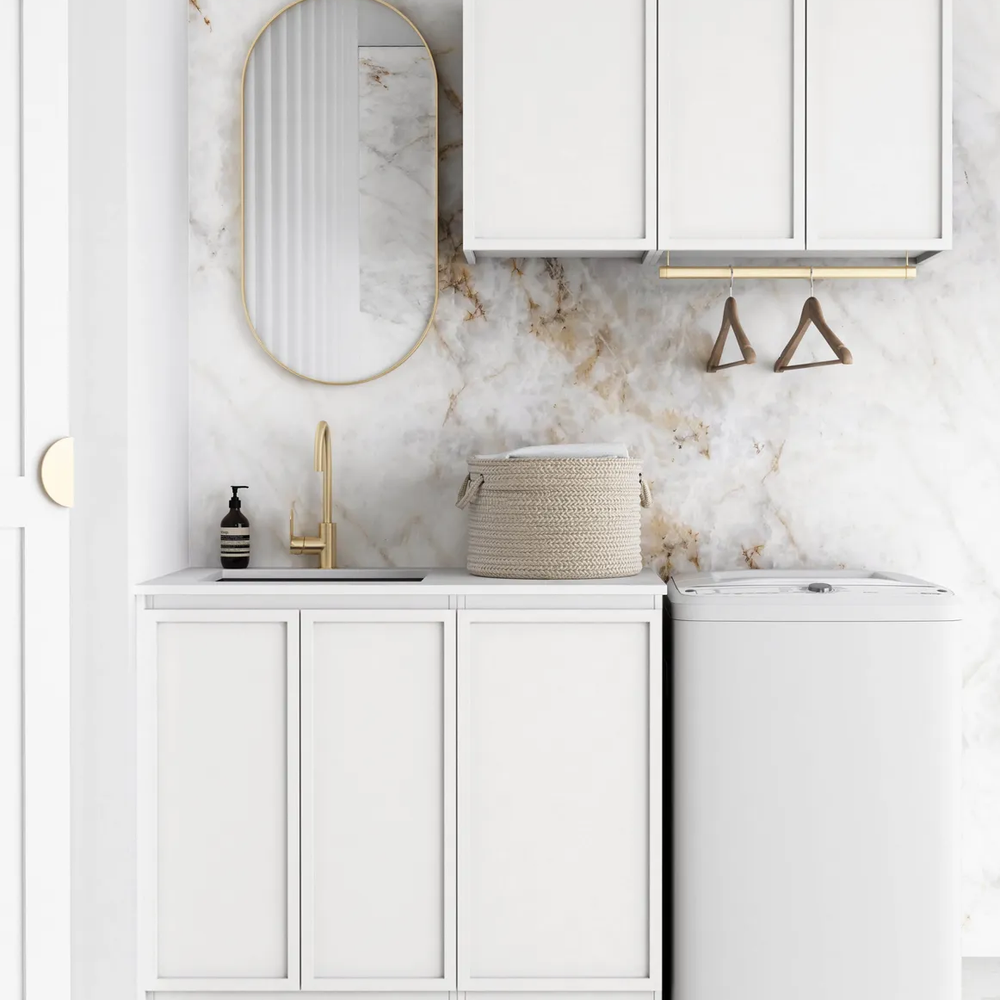 OTTI HAMPSHIRE MATTE WHITE 1715MM LAUNDRY AND WALL CABINET WITH STONE TOP & SINK (PACKAGE-A)