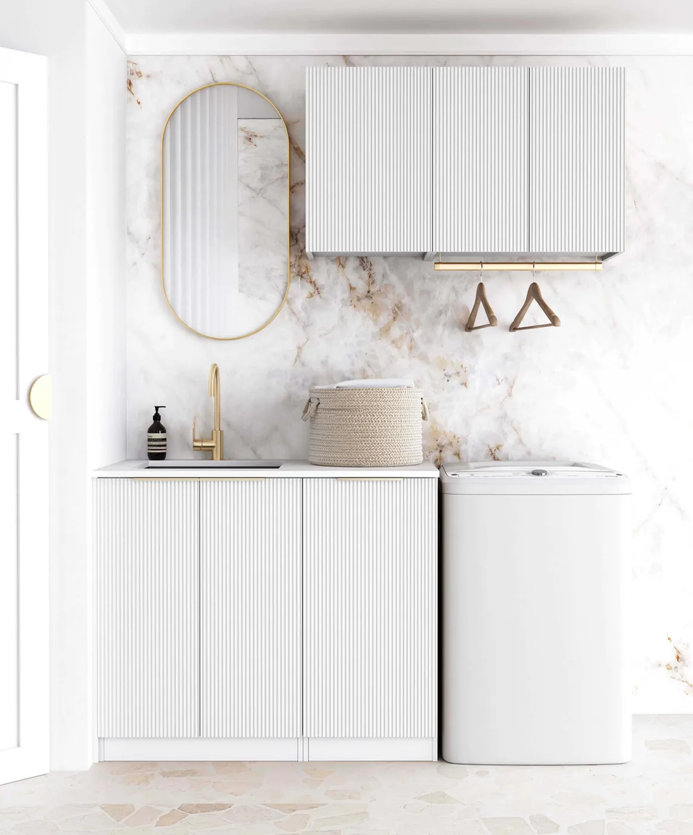 OTTI BONDI MATTE WHITE 1715MM LAUNDRY AND WALL CABINET WITH STONE TOP & SINK (PACKAGE-A)